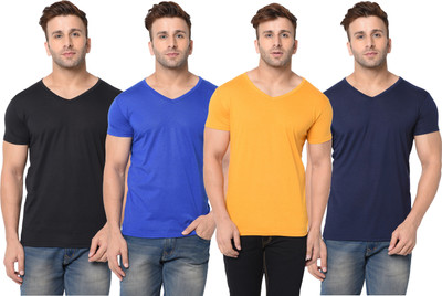 Jangoboy Solid Men V Neck Multicolor T-Shirt