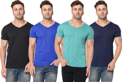Jangoboy Solid Men V Neck Multicolor T-Shirt