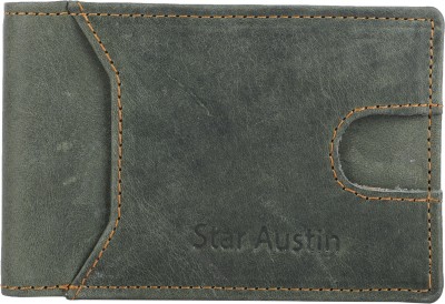 Star Austin Men Green Genuine Leather Wallet(8 Card Slots)