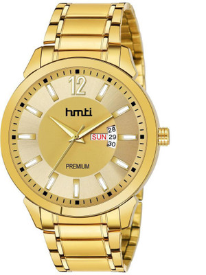 HMTI HM-5010 Golden Day And Date Functioning Original Gold Plated Quartz Analog Watch  - For Men