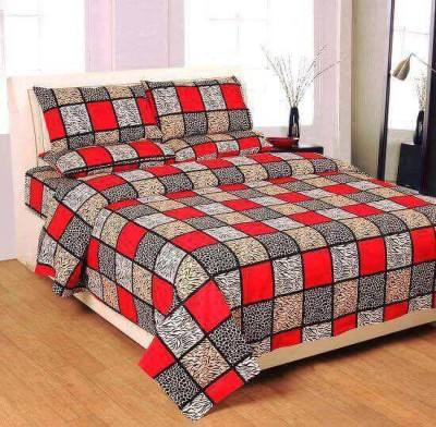 Shri Radhey 144 TC Cotton Double Printed Flat Bedsheet(Pack of 1, Red)