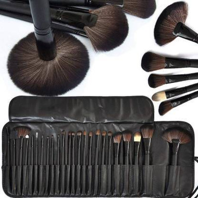 SKINPLUS Professional Wood Make Up Brushes Sets With Leather Storage Pouch(Pack of 24)