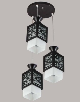 Online Generation 3*40 Watts Boardwood Laser Cut Flower Design Hanging Ceiling Pendant Light for Living Room, Brown, Rectangular(Bulb Not Included) Pendants Ceiling Lamp(White, Black)