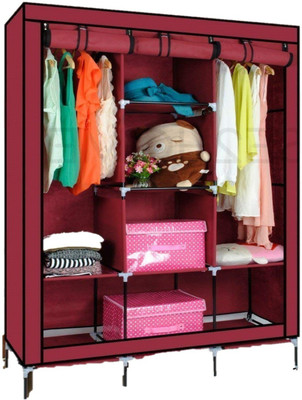 VipAsh advance design-able wardrobe Carbon Steel Collapsible Wardrobe(Finish Color - wine red)