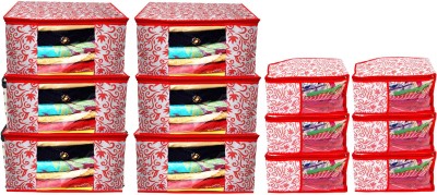 Billion Designer Leaf Design Non Woven 6 Piece Saree Cover/Cloth Wardrobe Organizer And 6 Pieces Blouse Cover Combo Set (Red) -BILLION38408 BILLION038408(Red)