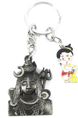 Isk shiv metal silver both sides same with mini Hanuman keychain Key Chain