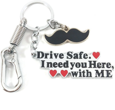 Isk Black moustache with silver Drive safe keychain Key Chain