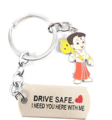 Isk silver Drive safe massage with mini Bhim keychain Key Chain
