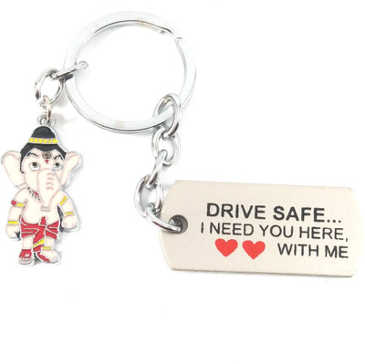 Isk silver Drive safe with mini Ganesha keychain Key Chain