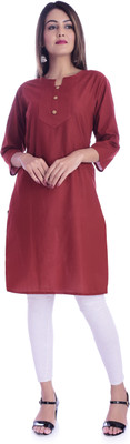 Ramkudi Women Solid Straight Kurta(Maroon)