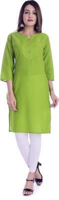 Ramkudi Women Solid Straight Kurta(Green)