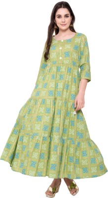 BHAGLI Women Bandhani Anarkali Kurta(Light Green)