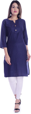 Ramkudi Women Solid Straight Kurta(Blue)