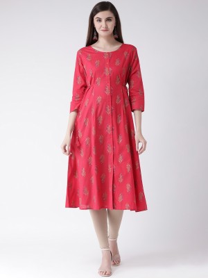 Span Women Floral Print A-line Kurta(Pink)