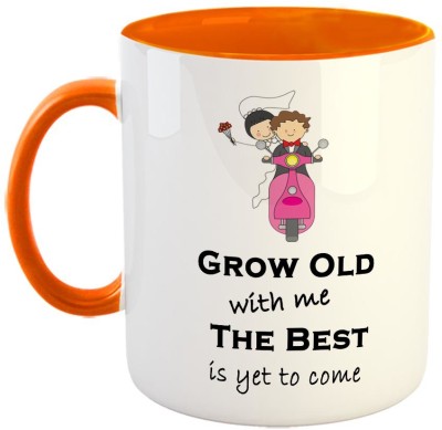 Furnish Fantasy Grow Old with me The Best is yet to Come Coffee - Best Valentine Gift for Husband and Boyfriend Girlfriend Wife - Color - Orange Ceramic Coffee Mug(350 ml)