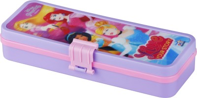 SKI Celerio Pencil Box with 3D image of Disney Princess and two layer compartment having Simple Single Clip lock Disney Princess Art Plastic Pencil Box(Set of 1, Purple)