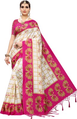 Bayja Checkered, Printed Mysore Art Silk Saree(Pink)