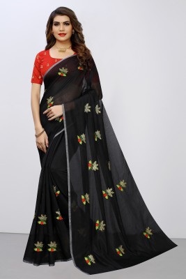 Apnisha Embroidered Fashion Pure Cotton Saree(Black)