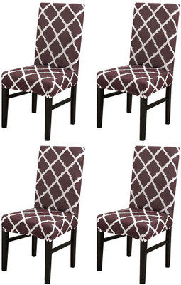 HOUSE OF QUIRK Polyester 1 Seater Chair Checkered Cover(Pack of 4 Brown)