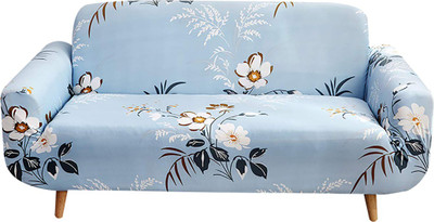 HOUSE OF QUIRK Polyester 2 Seater Sofa Floral Cover(Pack of 1 Sky Blue Big White)