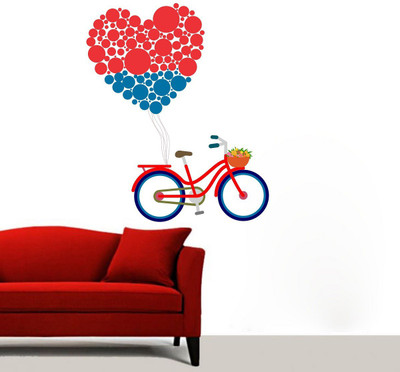 VCREATE DECOR 58 cm Heart With Bicycle Removable Sticker(Pack of 1)