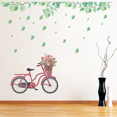 VCREATE DECOR 58 cm Leafs & Bicycle Removable Sticker(Pack of 1)