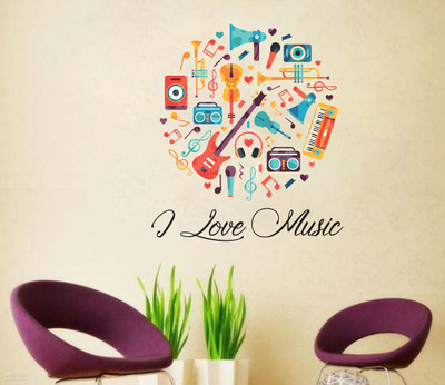 VCREATE DECOR 58 cm I love Music Removable Sticker(Pack of 1)