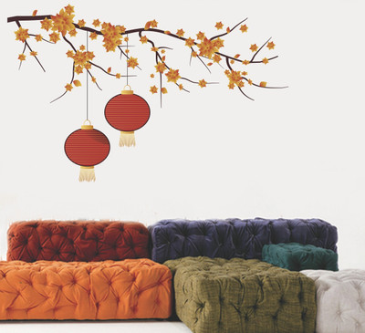 VCREATE DECOR 58 cm Tree & lamp Removable Sticker(Pack of 1)