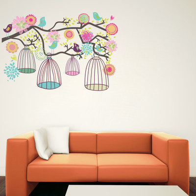 VCREATE DECOR 58 cm Beautiful tree with cage Removable Sticker(Pack of 1)