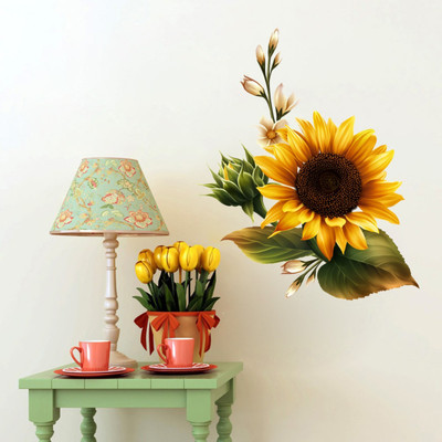 VCREATE DECOR 58 cm Sunflower Removable Sticker(Pack of 1)