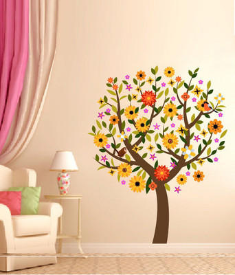 VCREATE DECOR 58 cm colorfull Flower Removable Sticker(Pack of 1)