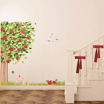 VCREATE DECOR 58 cm Tree With Apple Removable Sticker(Pack of 1)