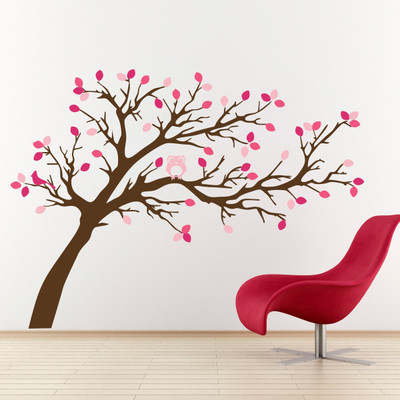 VCREATE DECOR 58 cm Tree with owl Removable Sticker(Pack of 1)