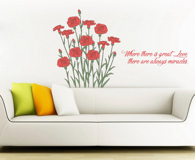 VCREATE DECOR 58 cm Red Flowers Removable Sticker(Pack of 1)