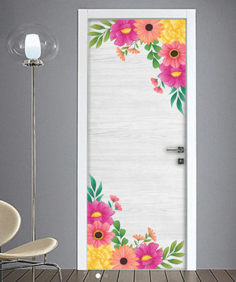 VCREATE DECOR 58 cm Floral Door Removable Sticker(Pack of 2)