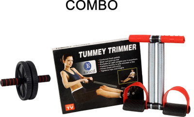 RASCO COMBO DOUBLE STEEL SPRING TUMMY TRIMMER & AB WHEEL Ab Exerciser(Multicolor)
