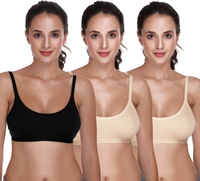 SONA SPORT-BRA-011 Women Sports Non Padded Bra(Black, Beige)