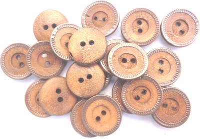 aaryason  Wooden Round Buttons Brass Covered With 2 Holes  for Sewing, Craft and Embroidery(Coffee, 20-Pieces , 1.7 CM. 17MM) Wooden Buttons(Pack of 20)