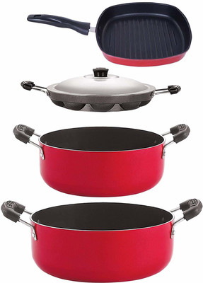 NIRLON Kitchenware Cookware Set 3 Layer Superior Coating Combo Set Premium Quality 4-Pieces Non-Stick Coated Cookware Set(PTFE (Non-stick), 3 - Piece)
