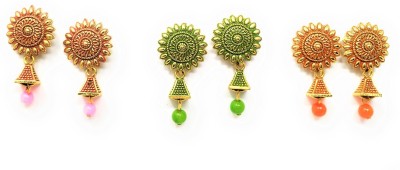 Aadiyatri Beautiful Daily Wear Jhumki Earrings Combo of 3 Pairs Beads Brass Jhumki Earring