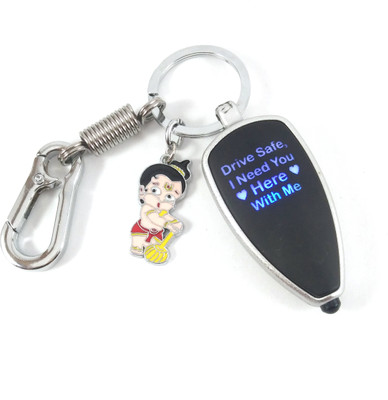 SHOKY LOOKS multicoloured light reflection Drive Safe with mini hanuman Key Chain