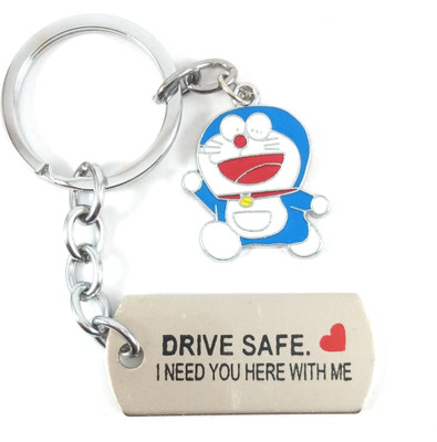 SHOKY LOOKS silver Drive safe massage with Doremon Key Chain