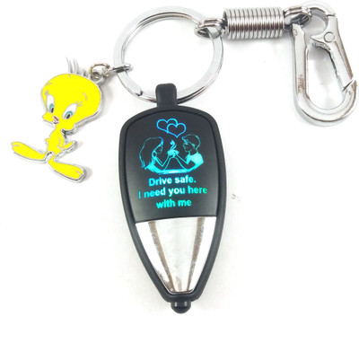 SHOKY LOOKS mini tweety with black silver drive safe couple design multicoloured light Key Chain