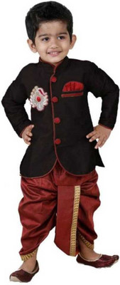 Covetus Boys Festive & Party Kurta and Dhoti Pant Set(Maroon Pack of 1)