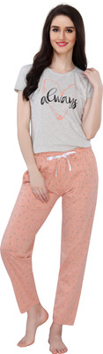 AV2 Women Printed Beige Top & Pyjama Set
