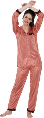 AV2 Women Solid Orange Top & Pyjama Set