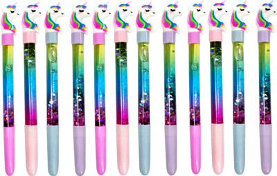 Arishto Unicorn Fancy Water Sparkle Gel Pen Pen Gift Set(Pack of 12, Ink Color - Blue)