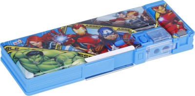 SKI Dual Side Magnetic Lock Plastic Pencil Box 1601 Avengers Art Plastic Pencil Box(Set of 1, Light Blue)