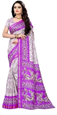 AJS Paisley, Digital Print, Animal Print Mysore Art Silk Saree(Purple, White)