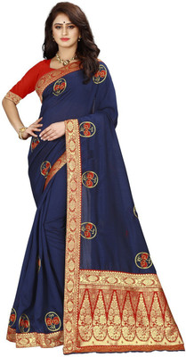 Shoppershopee Woven Banarasi Nylon Blend, Jacquard Saree(Dark Blue)
